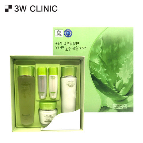 3W CLINIC Aloe Full Water Activating Skin Care 3 Set (Toner+Emulsion+Cream)