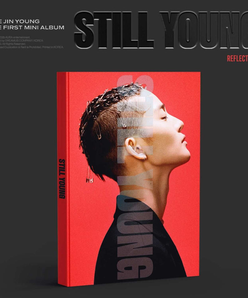 BAE JINYOUNG - 1st Mini Album [STILL YOUNG] (Reflect Ver.) - Album Kpop : pochette rouge avec portrait, style Reflect.