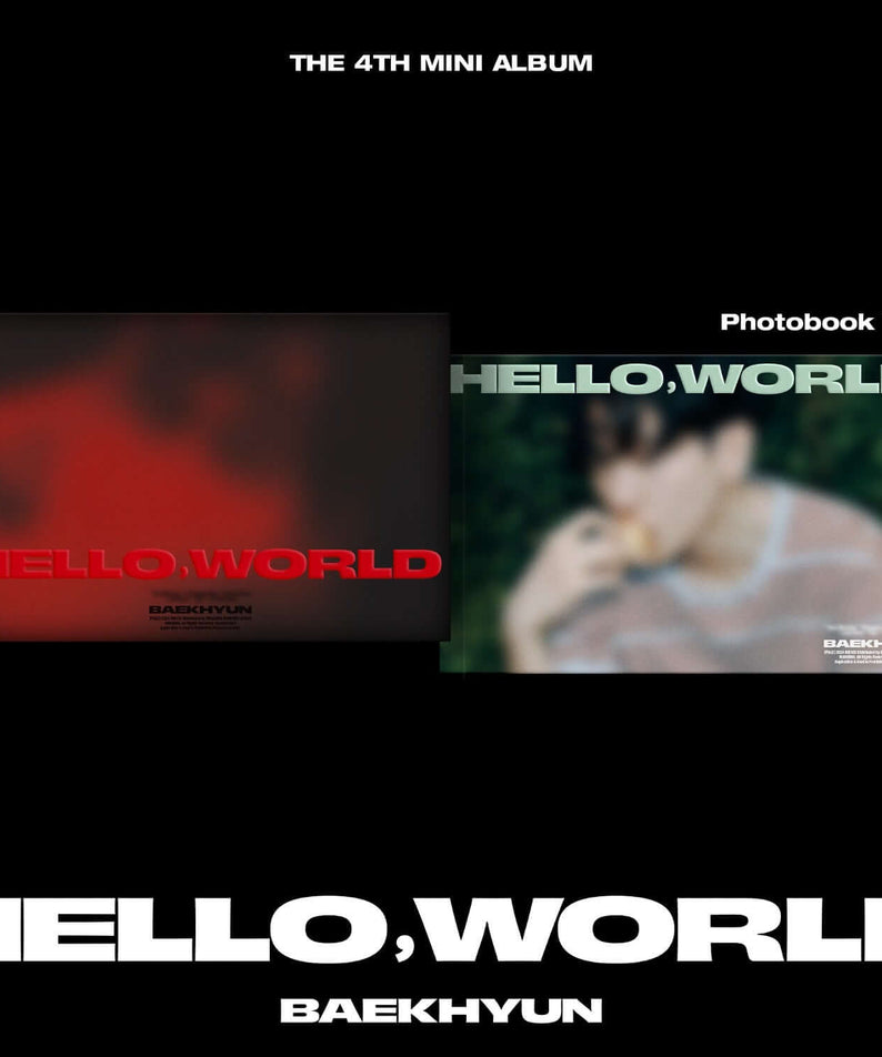 BAEKHYUN - 4th Album [Hello, World] (Photobook Ver.) (Random) - Album Kpop, couverture photobook Hello, World rouge/vert, fanart.