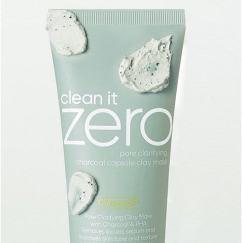 BANILA CO Clean It Zero Charcoal Capsule Pore Clay Mask 100g, tube bleu avec capsules de charbon, visuel produit sur fond clair