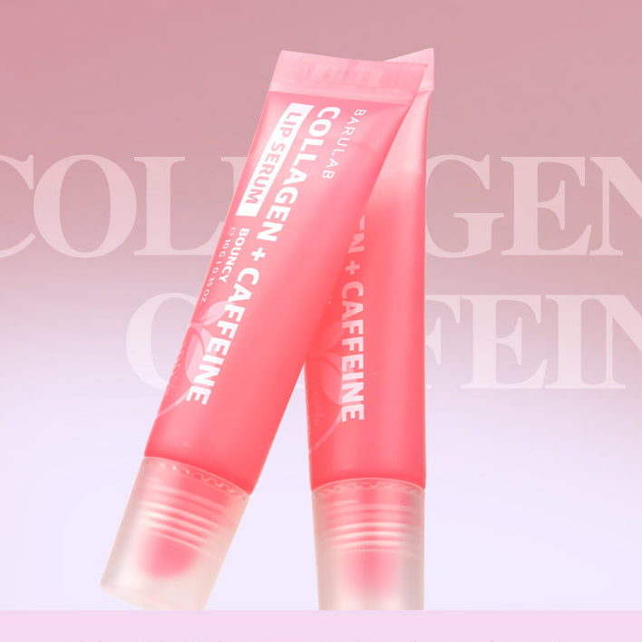 BARULAB Collagen Caffeine Tangle Lip Serum 10g, tube rose et rouge sur fond rose, marque BARULAB, contexte beauté
