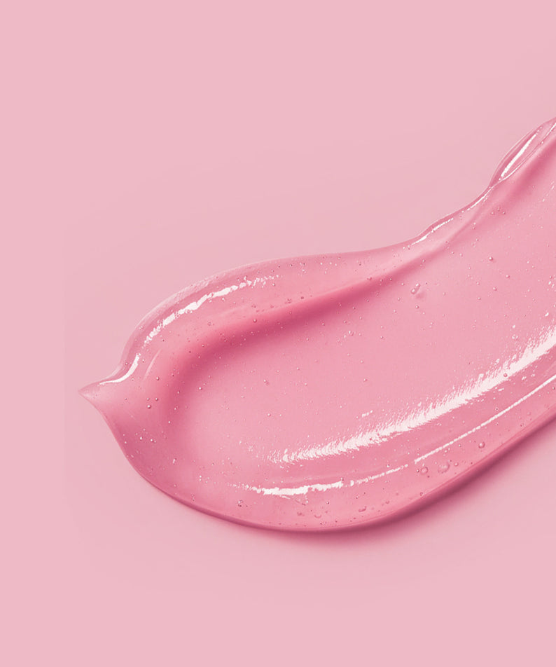 BARULAB Collagen Caffeine Tangle Lip Serum 10g, lèvre glossy rosée sur fond rose; sérum marque BARULAB.