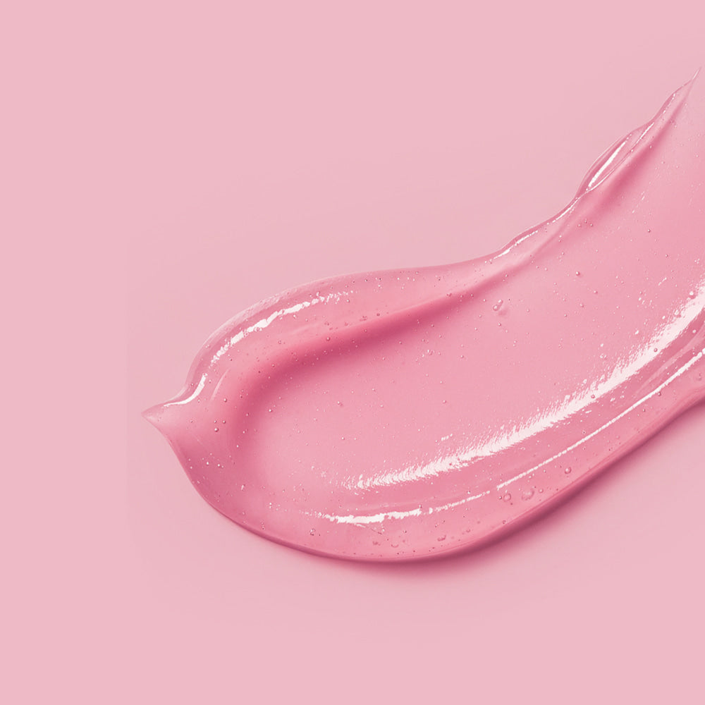 BARULAB Collagen Caffeine Tangle Lip Serum 10g, lèvre glossy rosée sur fond rose; sérum marque BARULAB.