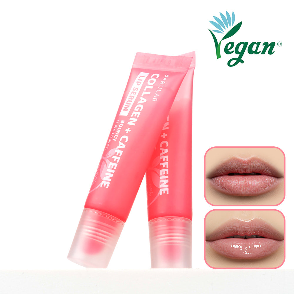 BARULAB Collagen Caffeine Tangle Lip Serum 10g, tube rose et aperçu lèvres, marque sur fond blanc, Vegan