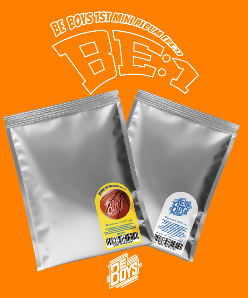 BE BOYS - 1st Mini Album [BE:1] (Random) - Album Kpop : jaquettes et pochettes argent sur fond orange, marque BE BOYS