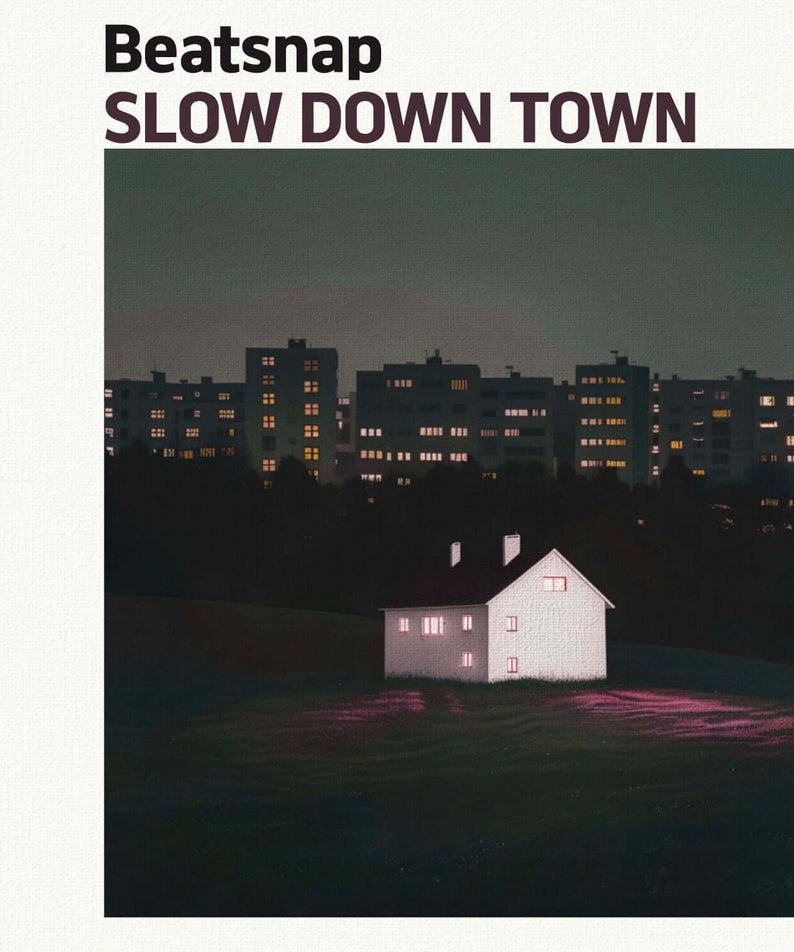BEATS NAP - [SLOW DOWN TOWN] - Album Kpop, visuel ville de nuit avec maison éclairée, couverture Beatsnap