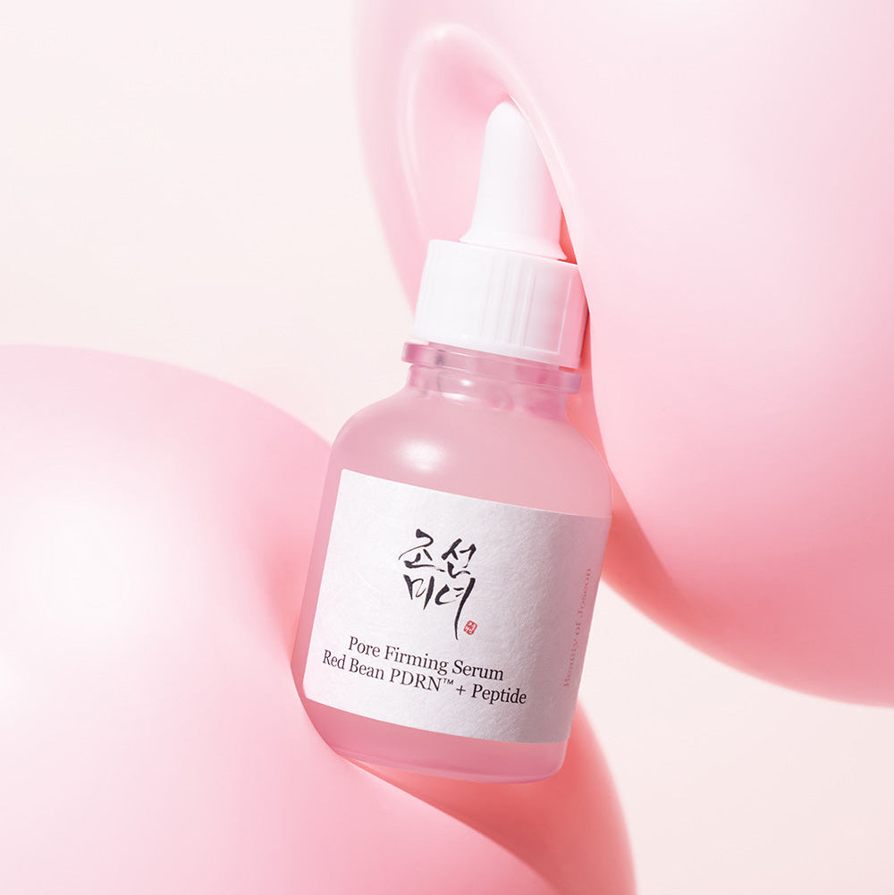 Décris l'image en français en mentionnant le produit, la marque et le contexte visuel : BEAUTY O JOSEON Red Bean PDRN Pore Firming Serum 30mL