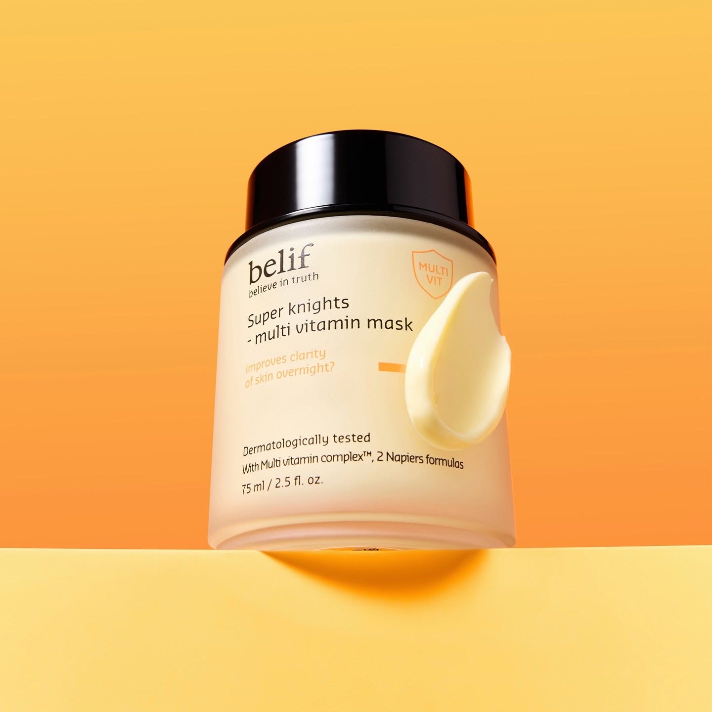 BELIF Super Knights Multi Vitamin Mask 75ml, masque multi-vitaminé de la marque belif sur fond orange, visuel produit