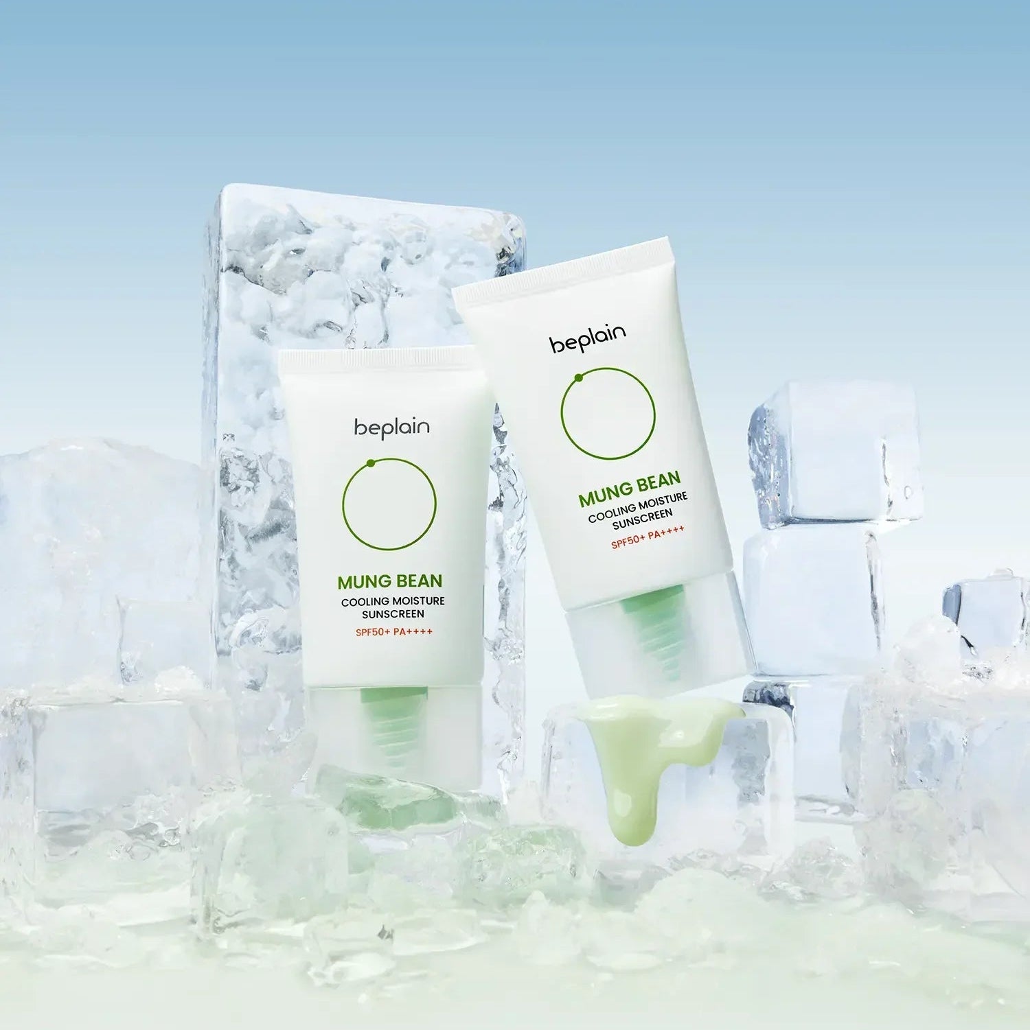 BEPLAIN Green Bean Cooling Moisture Sun Cream 50ml de beplain, photo sur glace et ambiance rafraîchissante, soleil d’été