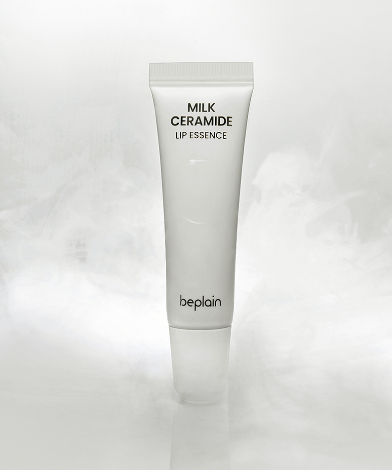 BEPLAIN Milk Ceramide Lip Essence 10g de la marque Beplain, tube blanc sur fond clair minimaliste, produit en gros plan.