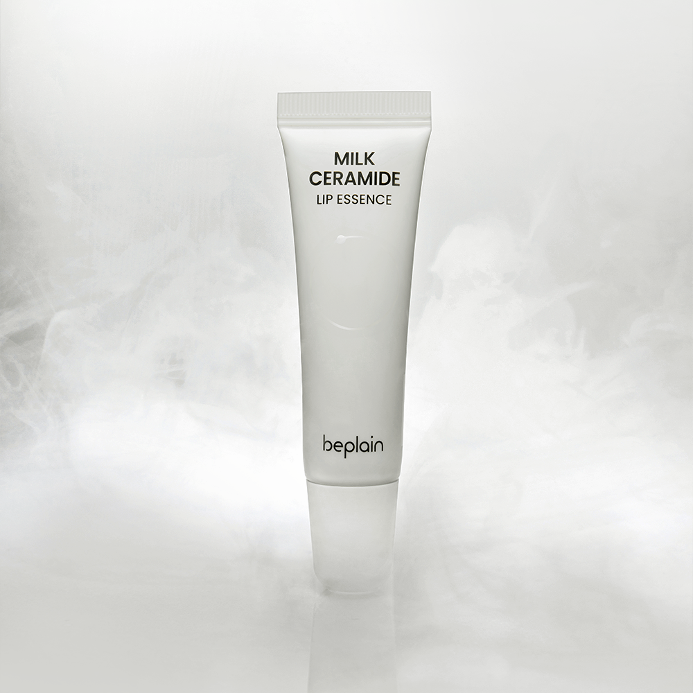 BEPLAIN Milk Ceramide Lip Essence 10g de la marque Beplain, tube blanc sur fond clair minimaliste, produit en gros plan.