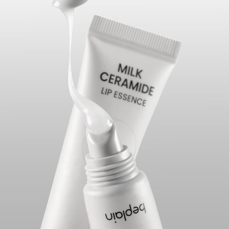 BEPLAIN Milk Ceramide Lip Essence 10g, tube cosmétique BEPLAIN blanc en contexte minimaliste sur fond clair.