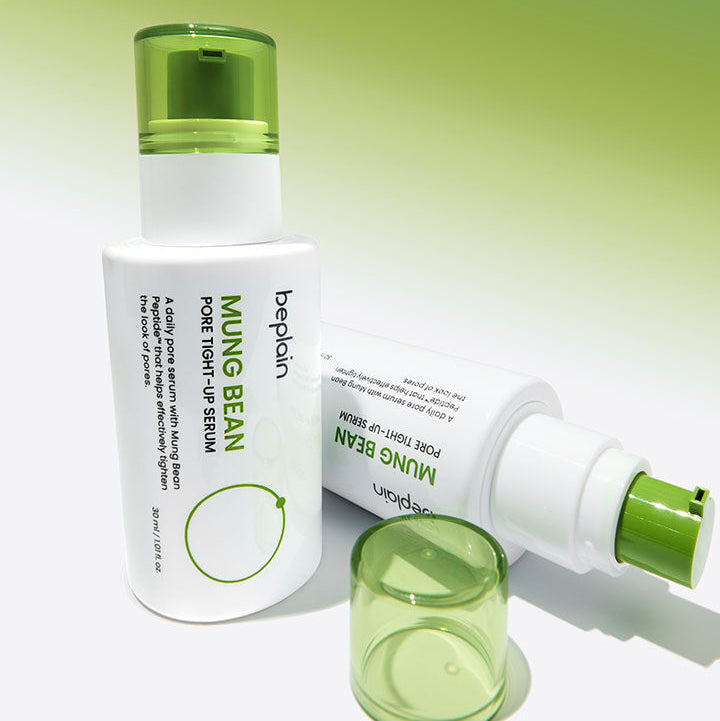 BEPLAIN Mung Bean Pore Tight-Up Serum 30ml, marque BEP LAIN, flacon vert sur fond vert clair, esthétique beauté