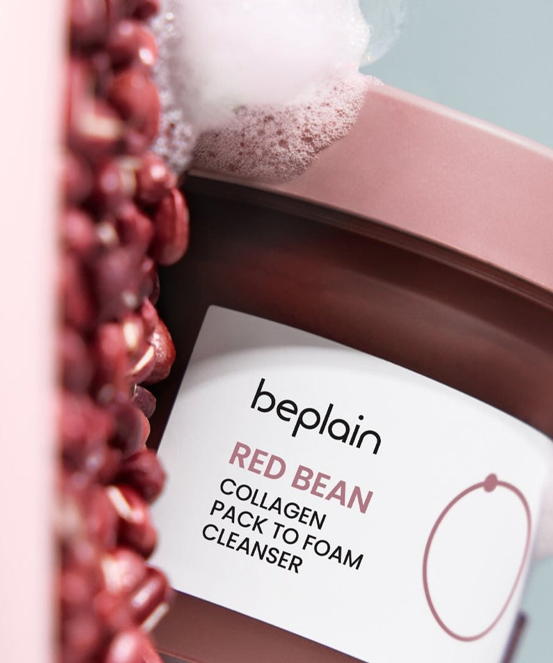 BEPLAIN Red Bean Collagen Pack-to-Foam Cleanser 100ml avec mousse et haricots rouges
