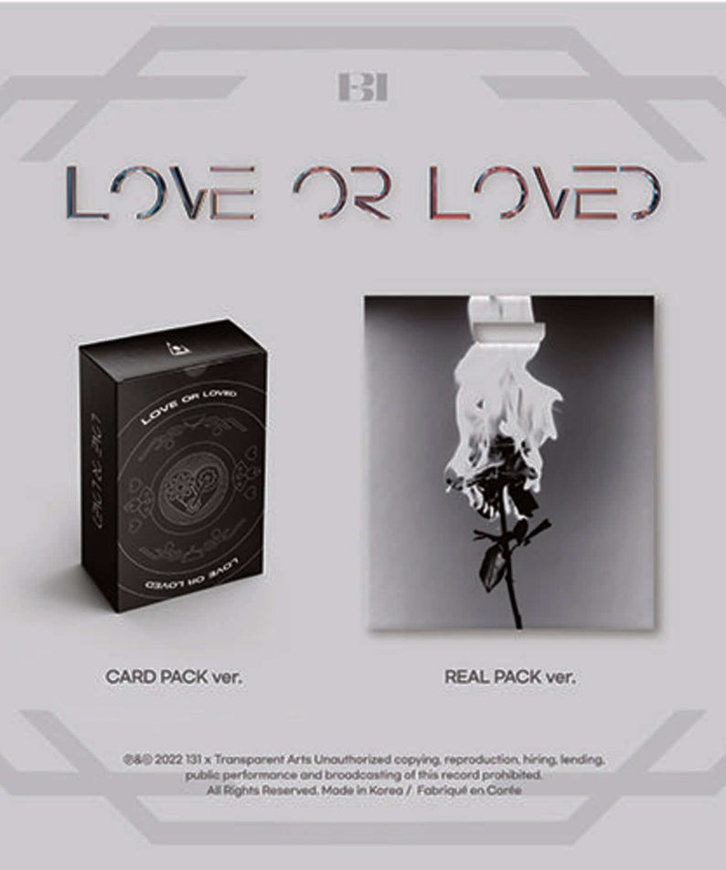 B.I - [Love or Loved Part.1] (2 Random 1) - Album Kpop : pack Card/Real, visuel Love or Loved, boîte noire et affiche