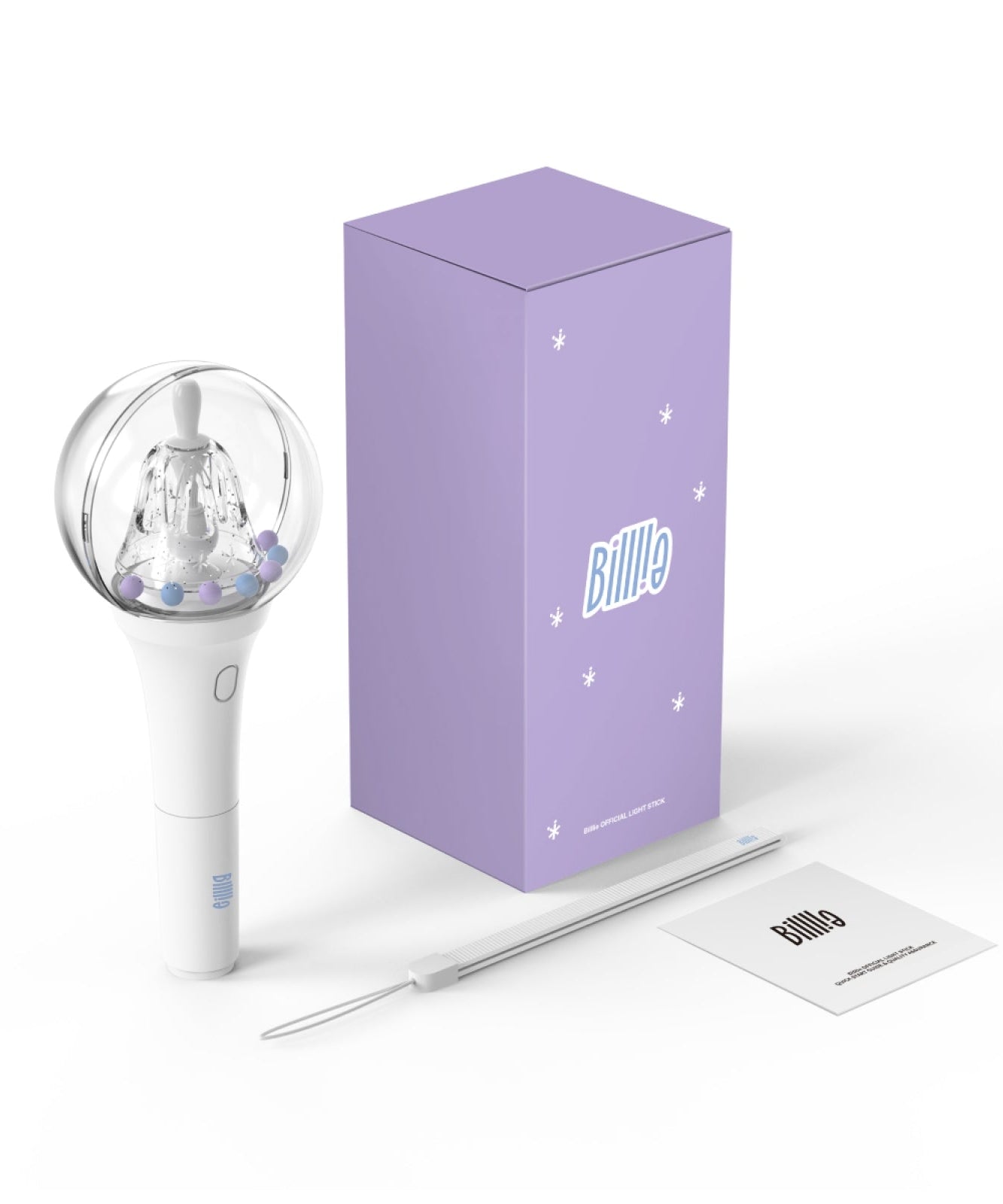 BILLIE Official Lighstick de la marque Billie, en lumière, avec boîte et accessoires sur fond blanc.