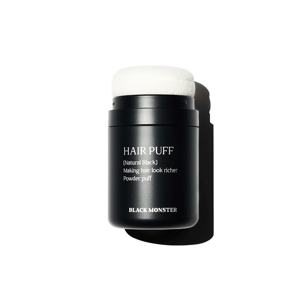 BLACK MONSTER Hair Black Puff Natural Black : pot cosmétique noir sur fond clair, puff cheveux naturels, marque BLACK MONSTER.