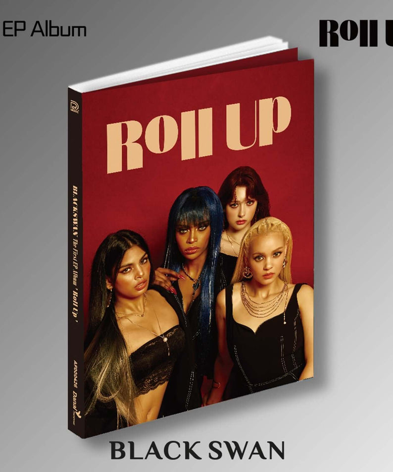 BLACKSWAN - The First EP Album [Roll Up] - Album Kpop : pochette rouge avec membres BLACKSWAN, visuel “Roll Up” en 1st EP