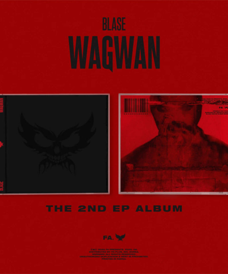 BLASE - 2ND EP ALBUM WAGWAN - Album Kpop, pochette rouge avec titres du disque et visuel du groupe, style Kpop