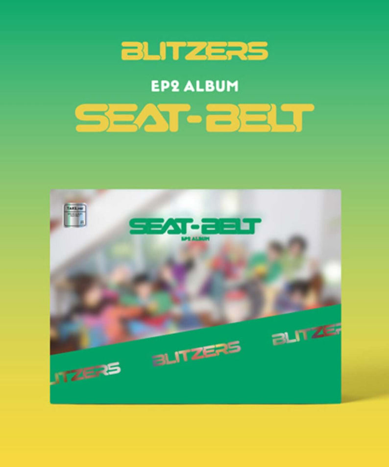 BLITZERS - EP2 [SEAT-BELT] (TAKE VER.) - Album Kpop, couverture BLITZERS sur fond dégradé vert, visuel siège auto.