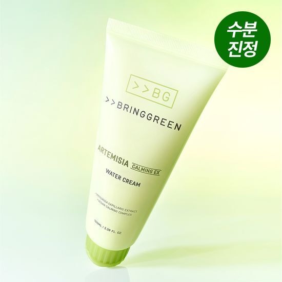 BRINGGREEN Artemisia Calming EX Water Cream 100ml de marque BRINGGREEN, tube vert sur fond vert clair, image produit.