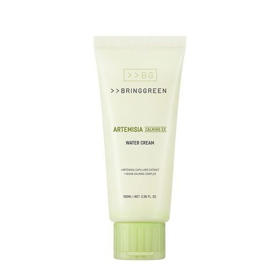 BRINGGREEN Artemisia Calming EX Water Cream 100ml en tube crème apaisante sur fond clair, marque BRINGGREEN