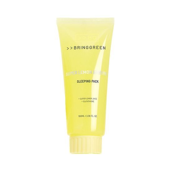 BRINGGREEN Super Lemon Glutathione Sleeping Pack 100mL, tube jaune citron, photo produit sur fond clair, nuit skincare.