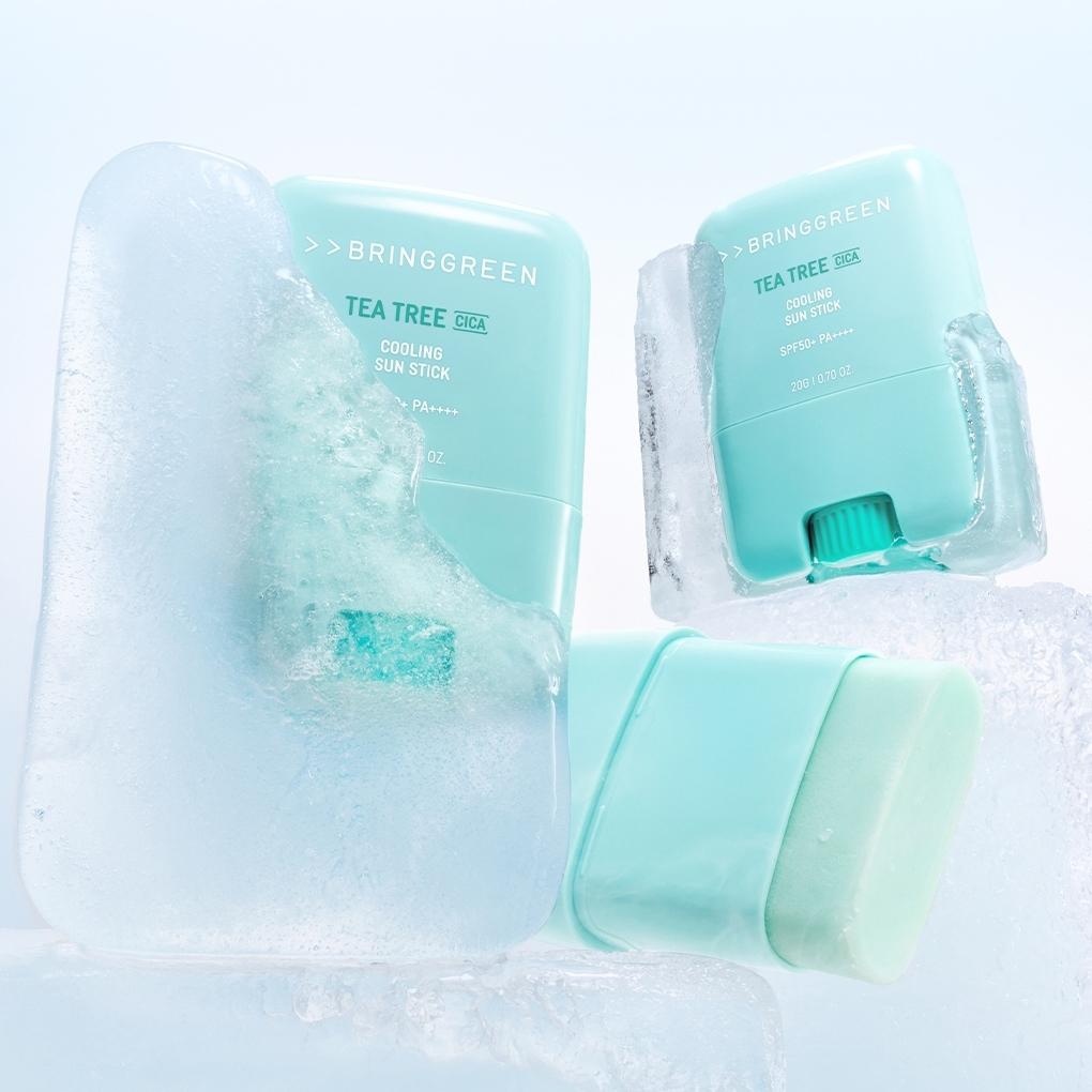 BRINGGREEN Teatree Cica Cooling Sun Stick 20g, stick solaire mentholé sur glaçons, pack bleu BRINGGREEN.