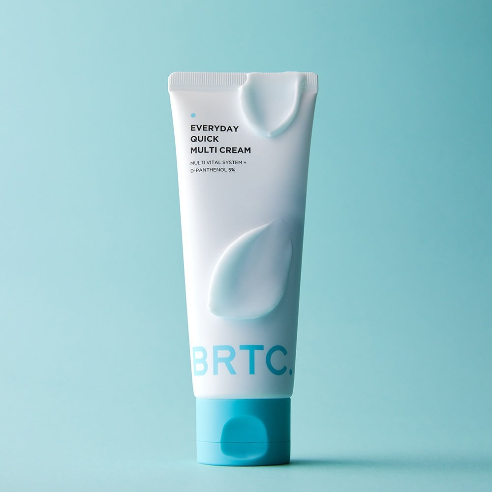 BRTC Everyday Quick Multi Cream 60ml de BRTC, tube crème sur fond bleu clair, produit cosmétique en gros plan.