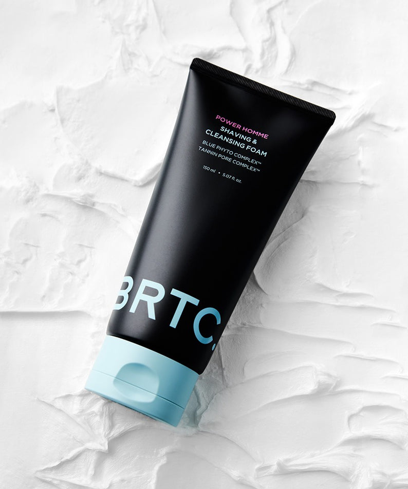 BRTC Power Homme Shaving & Cleanser Foam 150ml sur fond blanc, produit de soin pour homme.