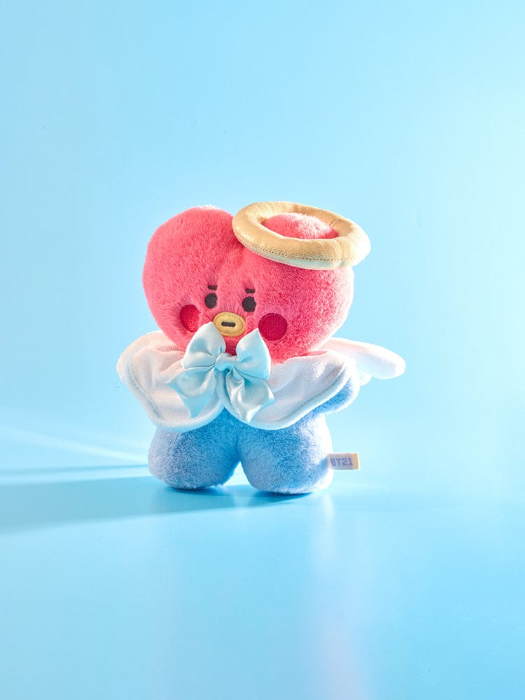 BT21 ANGEL & VILLAIN COSTUME CLOSET - ANGEL : peluche BT21 sur fond bleu, personnage en tenue d’ange, LINE FRIENDS/BTS