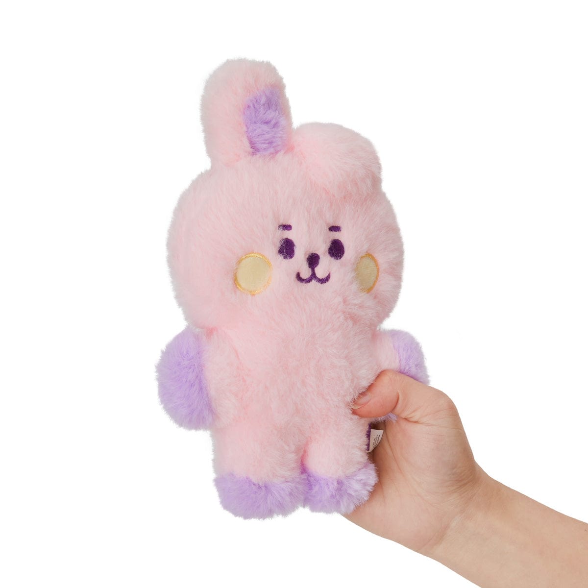 BT21 BABY COOKY FLAT FUR STANDING DOLL PURPLE HEART EDITION peluche officielle, lapin rose violet, tenue en main, déco chambre