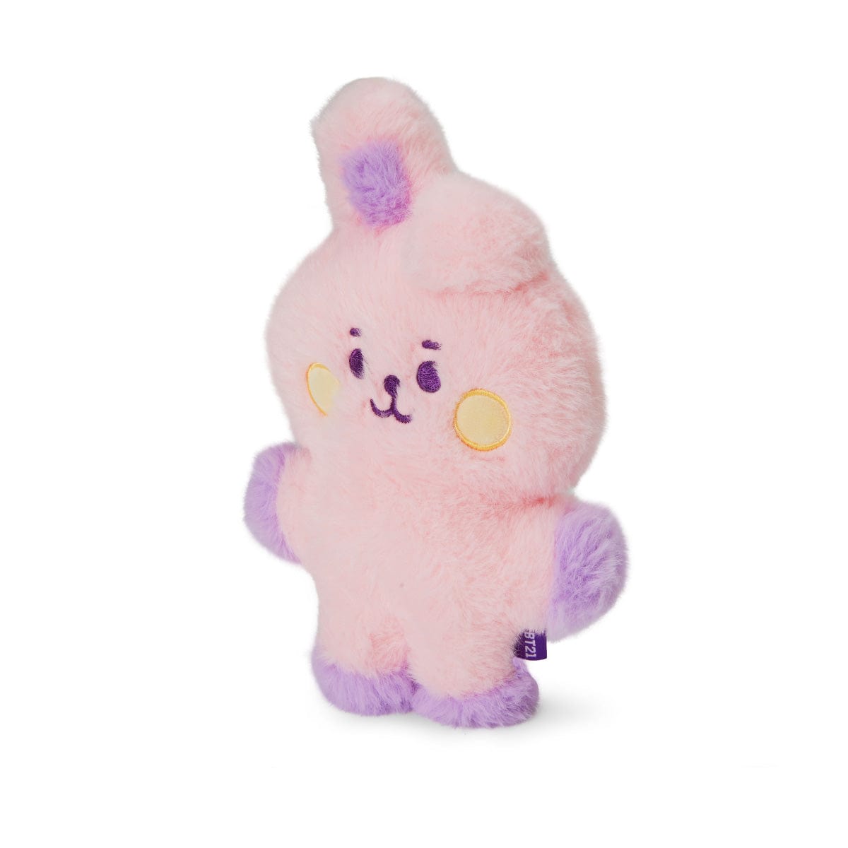 BT21 BABY COOKY FLAT FUR STANDING DOLL PURPLE HEART EDITION, peluche officielle rose violet sur fond blanc, Jungkook BTS