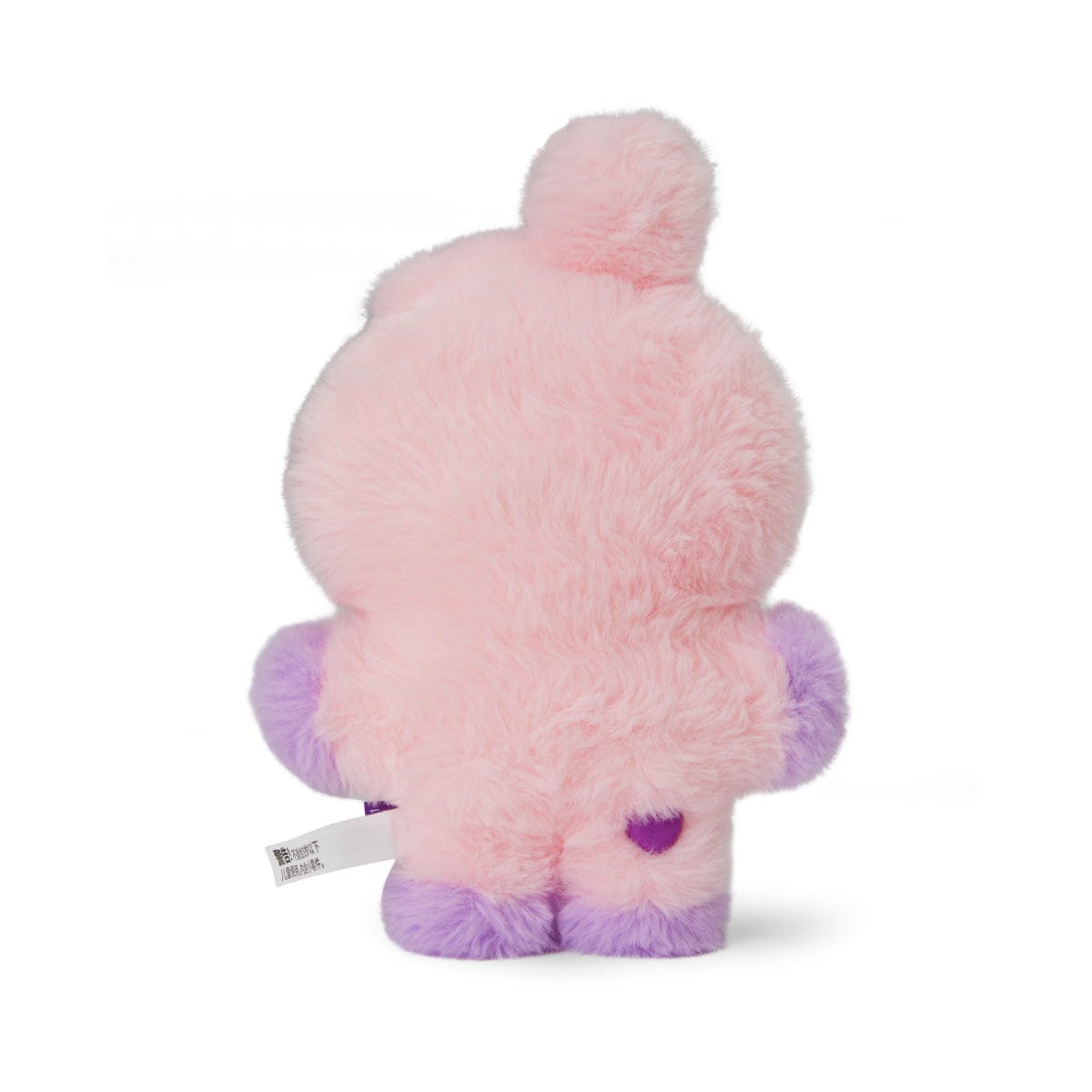 BT21 BABY COOKY FLAT FUR STANDING DOLL PURPLE HEART EDITION : peluche officielle, lapin rose, debout sur fond blanc.
