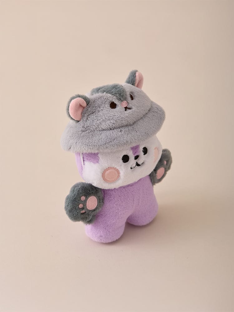 BT21 BABY COSTUME PLUSH CLOSET - FLYING SQUIRREL FLUFFY : peluche bébé gris en costume d’écureuil, fond clair, LINE FRIENDS