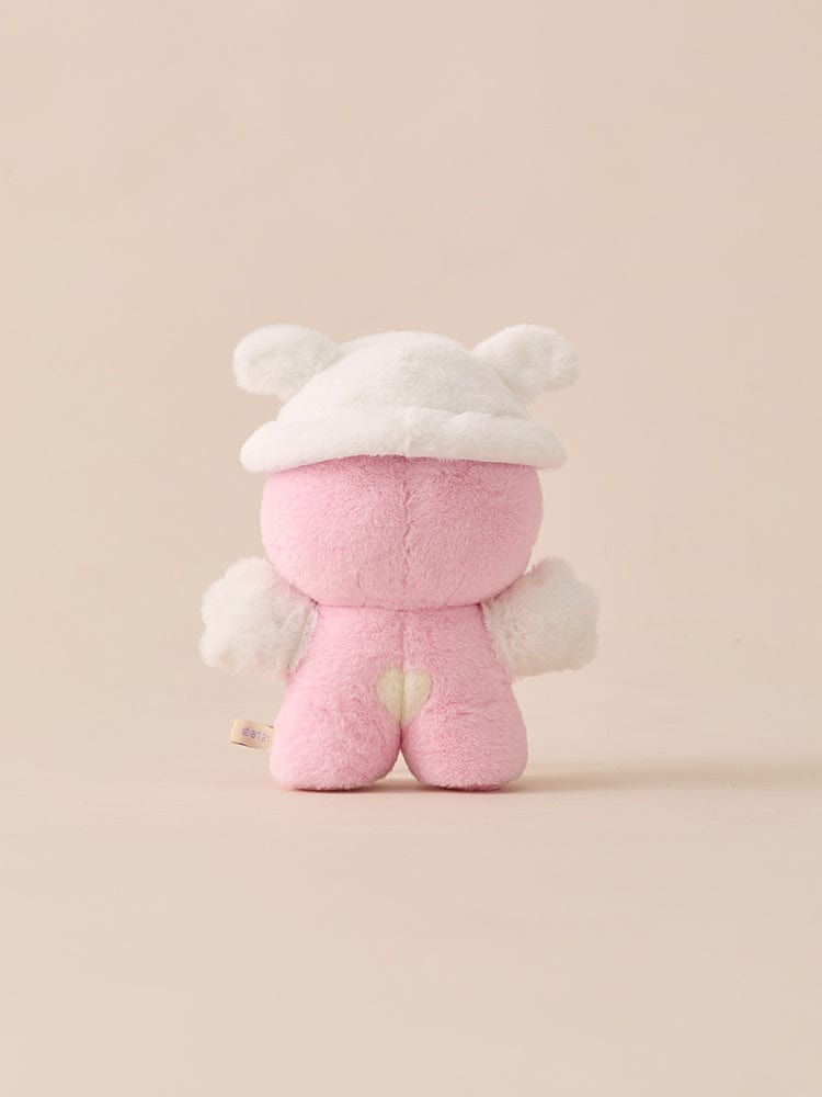 BT21 BABY COSTUME PLUSH CLOSET - MALTESE FLUFFY, peluche rose en costume de chiot, fond beige, décor chambre