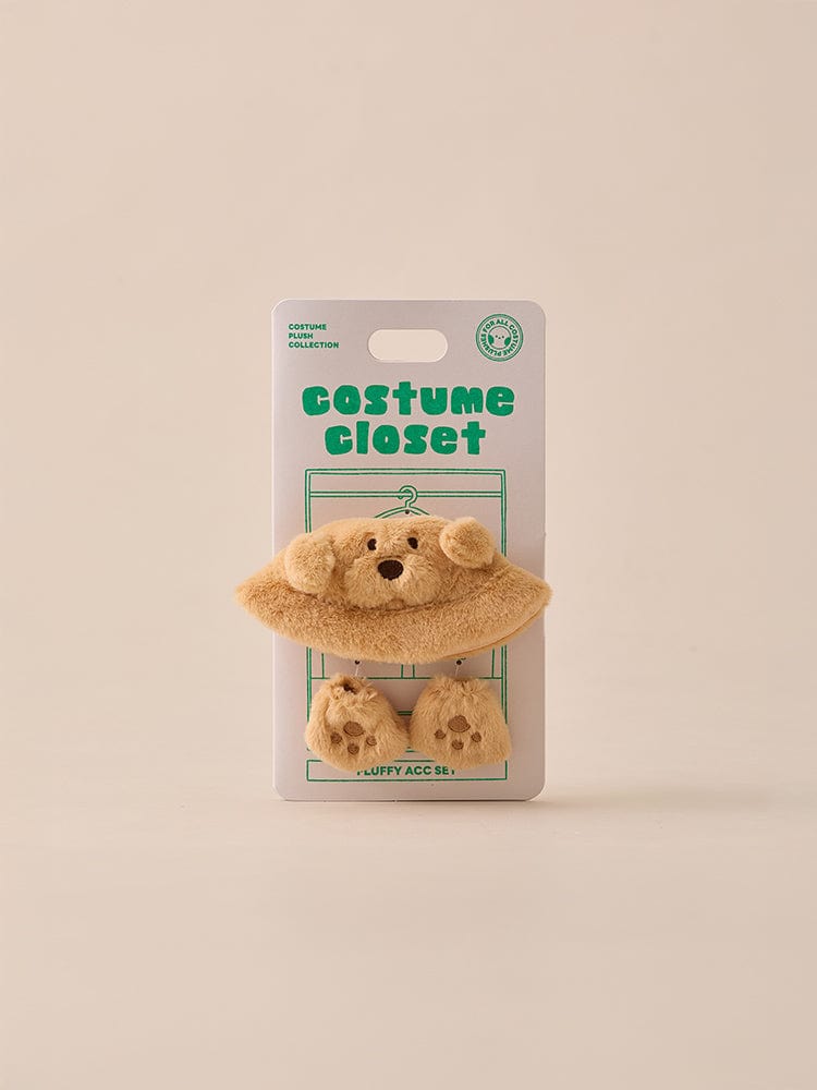 BT21 BABY COSTUME PLUSH CLOSET - RETRIEVER FLUFFY, peluche chien beige sur fond clair, boîte Costume Closet LINE FRIENDS