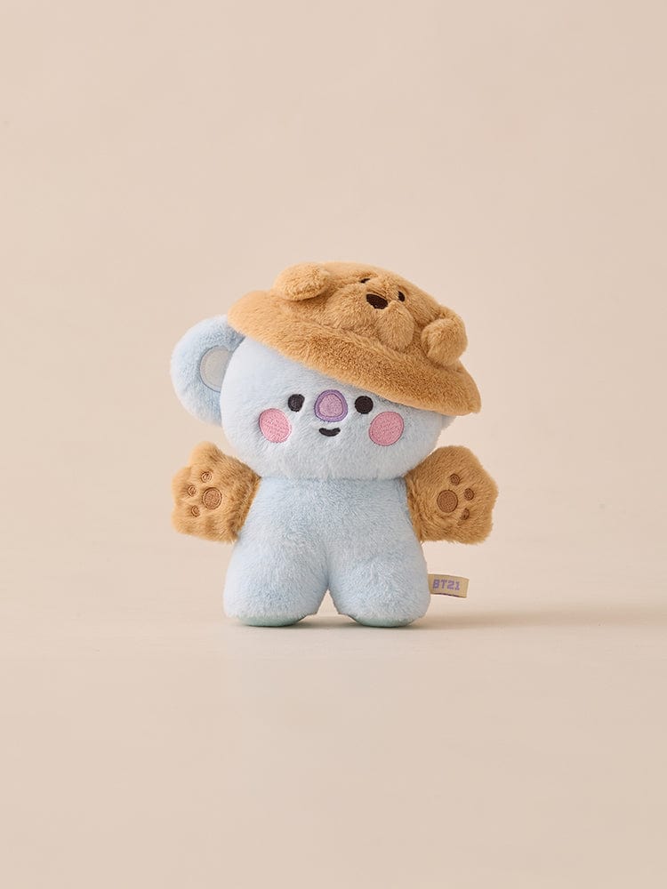 BT21 BABY COSTUME PLUSH CLOSET - RETRIEVER FLUFFY : peluche bébé Retriever sur fond beige, univers BT21 LINE FRIENDS