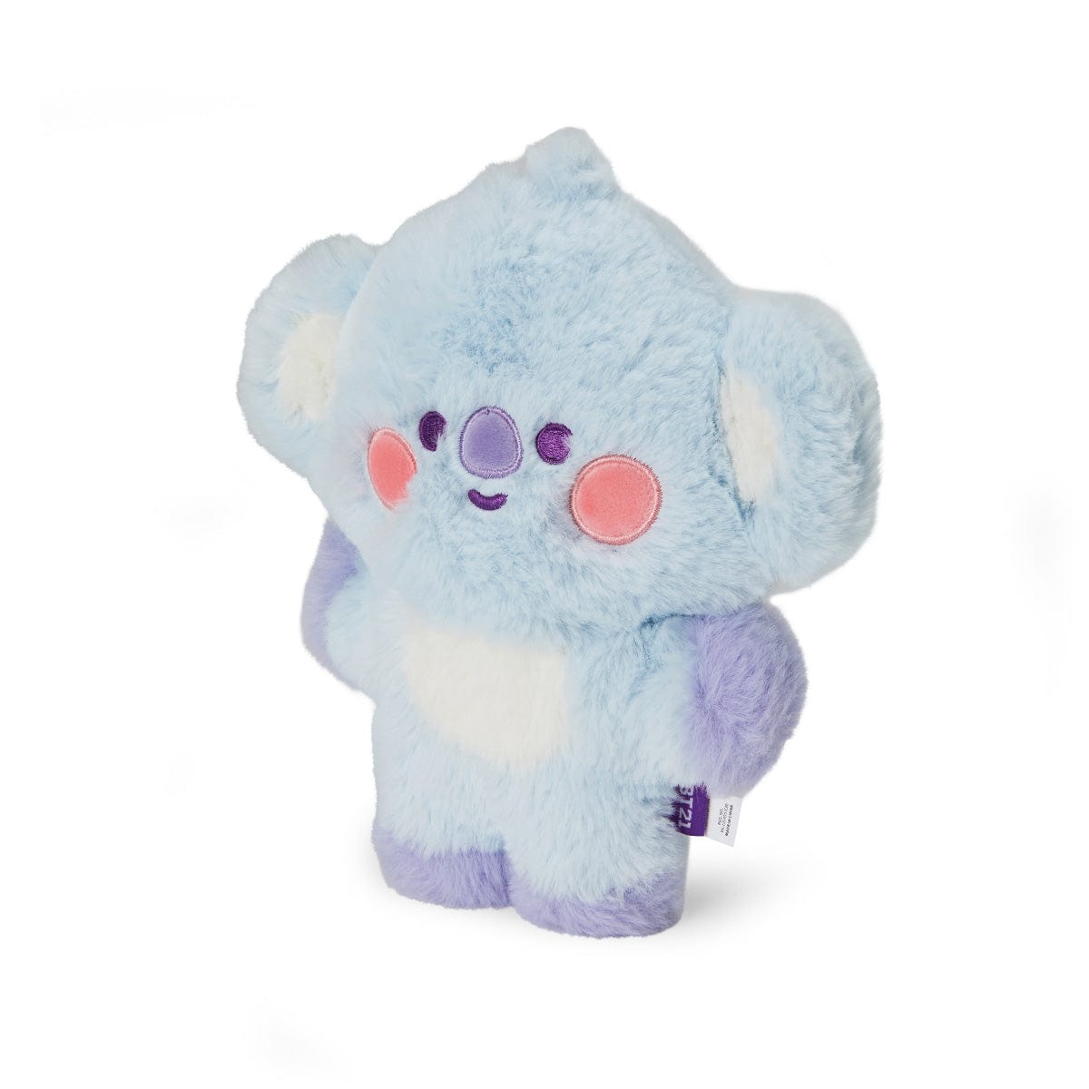 BT21 BABY KOYA FLAT FUR STANDING DOLL PURPLE HEART EDITION, peluche koala bleu ciel, fond blanc, style décor chambre