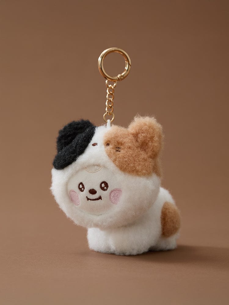BT21 BABY MORE FLUFFY PLUSH KEYRING, porte-clés peluche sur fond beige, personnages BT21 baby mignons, LINE FRIENDS