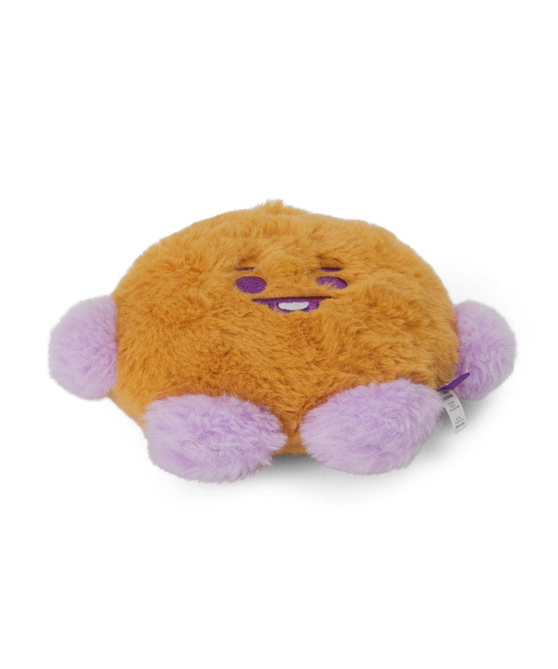 BT21 BABY SHOOKY FLAT FUR STANDING DOLL PURPLE HEART EDITION : peluche Shooky violet sur fond blanc, style déco chambre