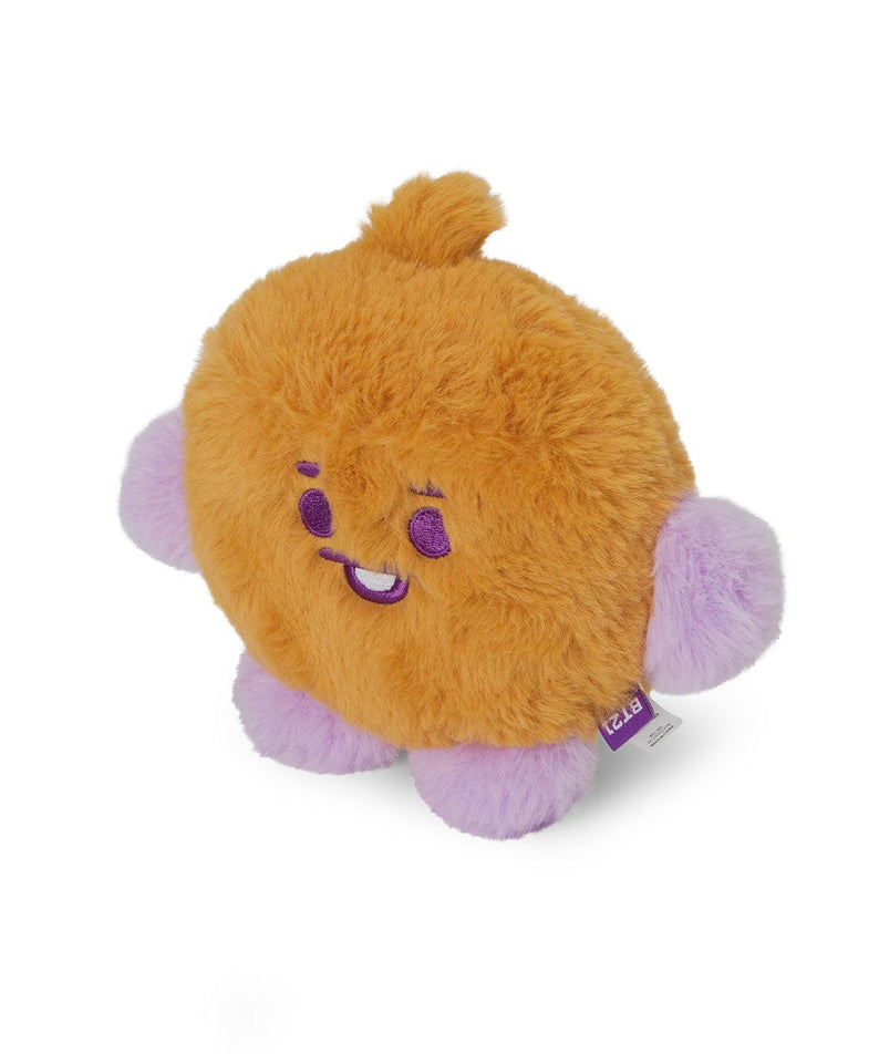 BT21 BABY SHOOKY FLAT FUR STANDING DOLL PURPLE HEART EDITION, peluche Suga BTS, biscuit violet sur fond blanc