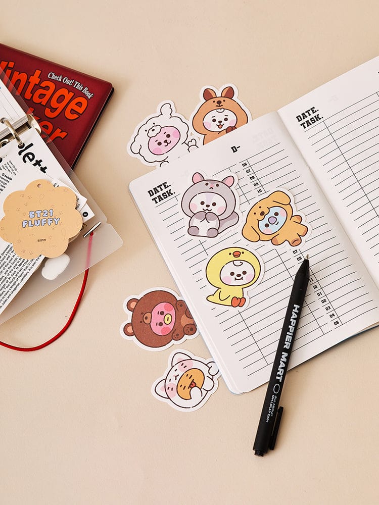 BT21 BABY STICKERS SET FLUFFY (7PCS) : stickers mignons BT21/LINE FRIENDS sur cahier pour école et bureau