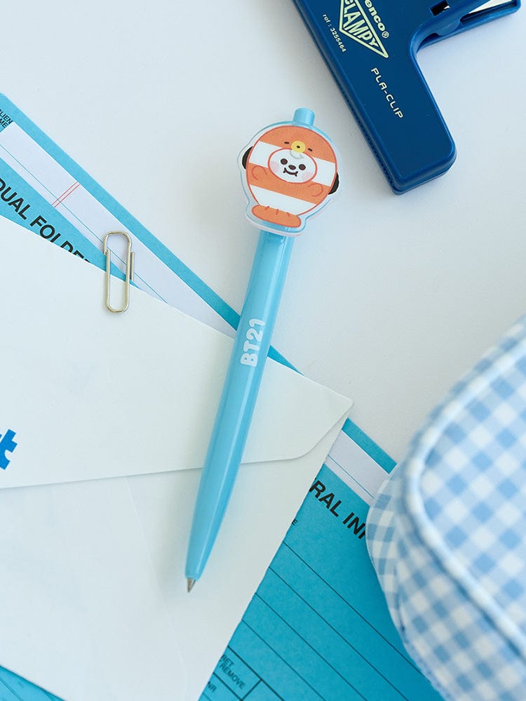 BT21 CHIMMY BABY ACRYLIC GEL PEN OCEAN FRIENDS, stylo bleu sur cahier et papeterie LINE FRIENDS, école bureau maison