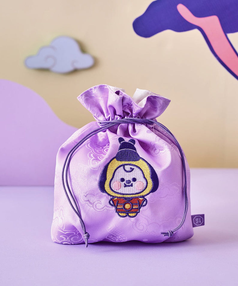 BT21 CHIMMY BABY GOOD LUCK POUCH K-EDITION ver.2, pochette bébé Chimi violette LINE FRIENDS, avec motif sur sac à cordon