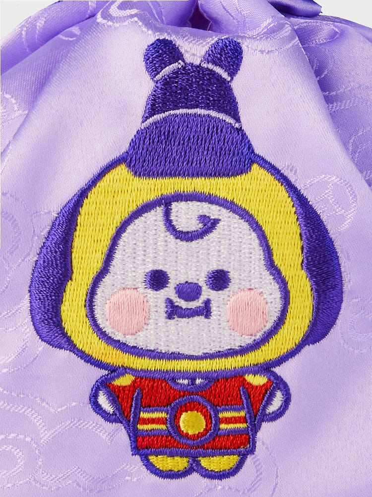 BT21 CHIMMY BABY GOOD LUCK POUCH K-EDITION ver.2, pochette bébé Chimm y violette, LINE FRIENDS, broderie décor chance