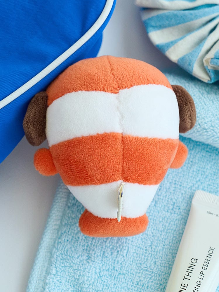 BT21 CHIMMY BABY MINI DOLL OCEAN FRIENDS : peluche officielle Jimin BTS, chiot CHIMMY orange sur plaid bleu marin, cadeau