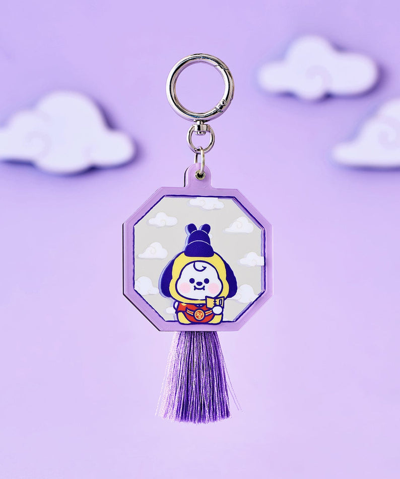 BT21 CHIMMY BABY MIRROR KEYRING K-EDITION ver.2, porte-clés miroir CHIMMY sur fond violet, style K-pop, licence LINE