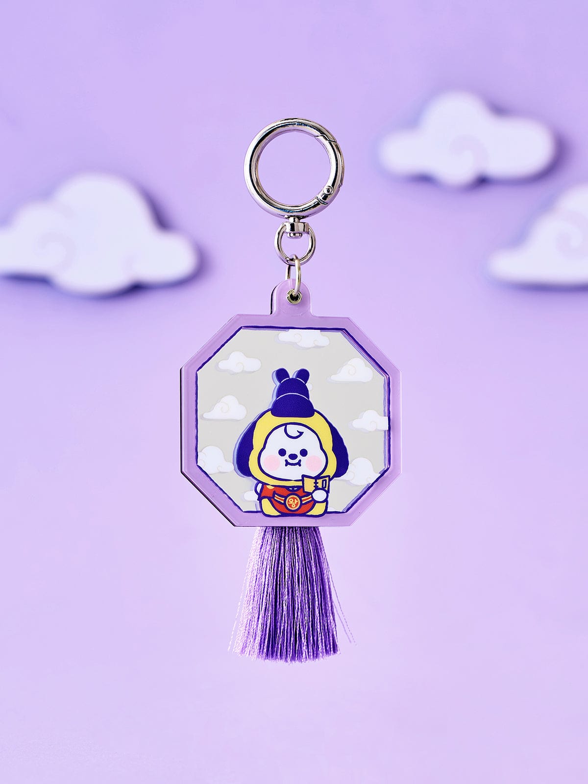 BT21 CHIMMY BABY MIRROR KEYRING K-EDITION ver.2, porte-clés miroir CHIMMY sur fond violet, style K-pop, licence LINE
