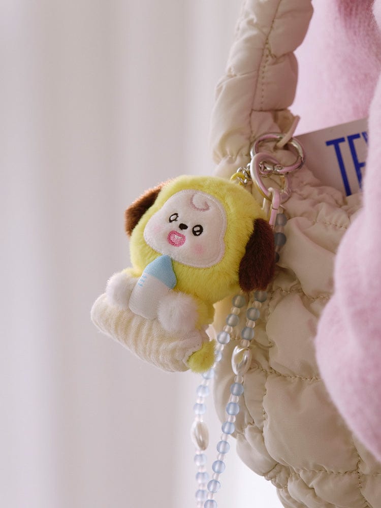 BT21 CHIMMY BABY PLUSH KEYRING NEWBORN SEASON 2 : porte-clés peluche officiel sur sac, chiot CHIMMY et chaîne en perles